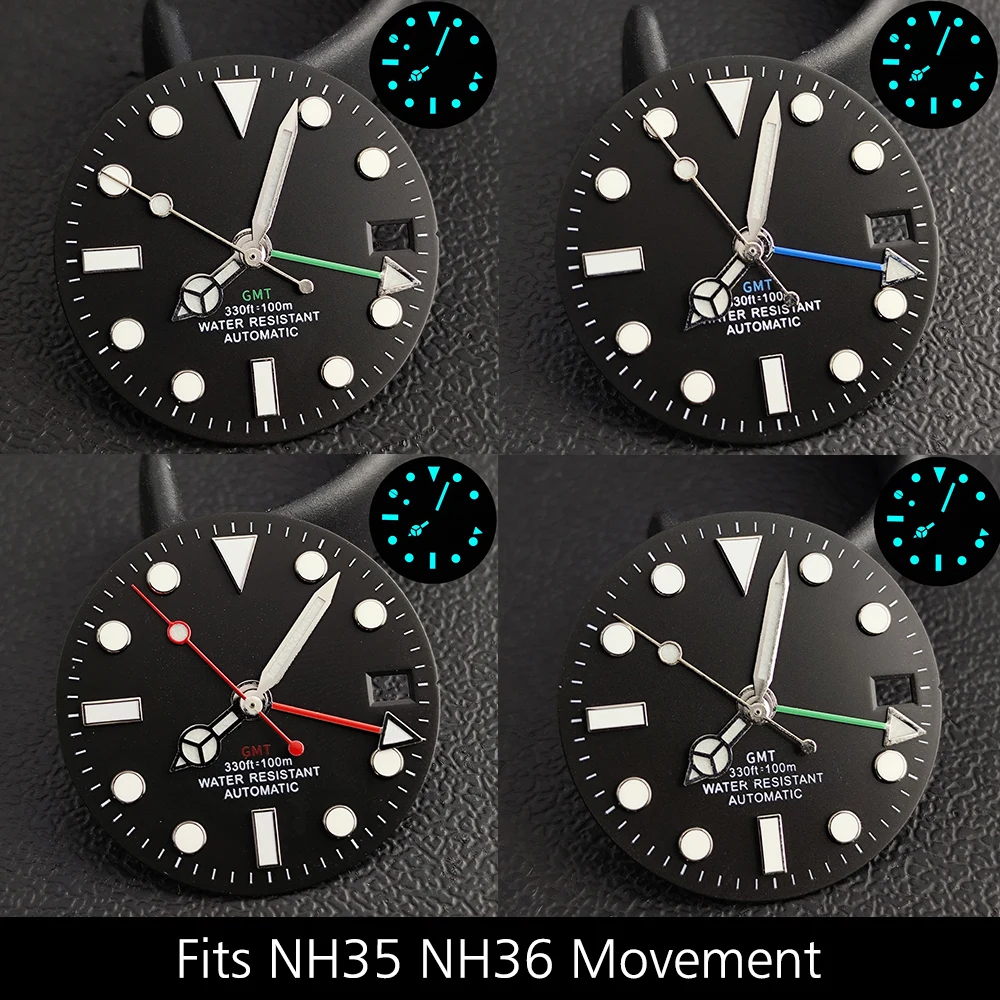 28.5mm NH35 Dial Fits NH35/NH36 Movement Watch Accessories NH35 Hands Single Calendar Dial Luminous GMT Hands Watches For Men