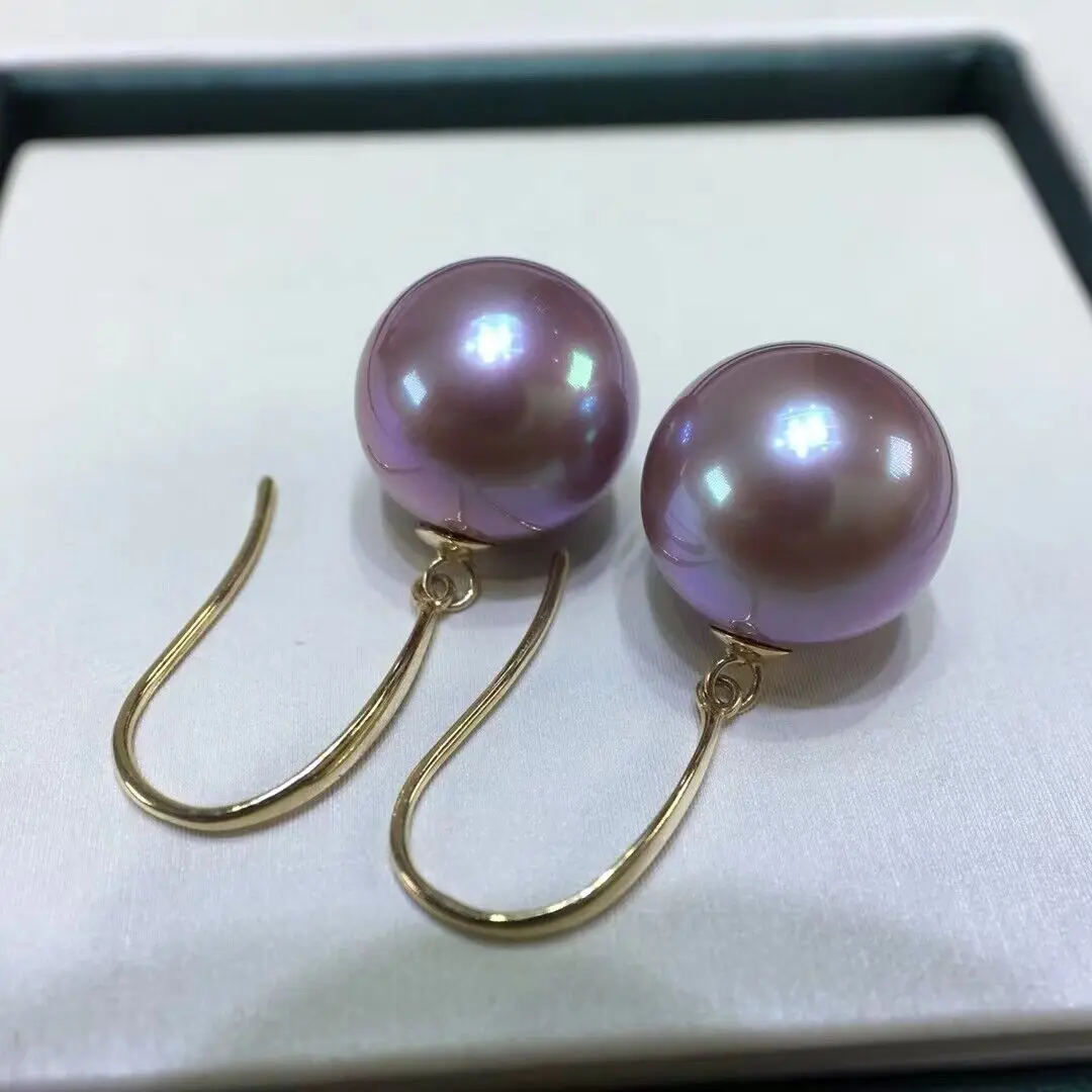 1PC Huge AAAAA 11mm Natural south sea genuine purple round loose pearl earrings