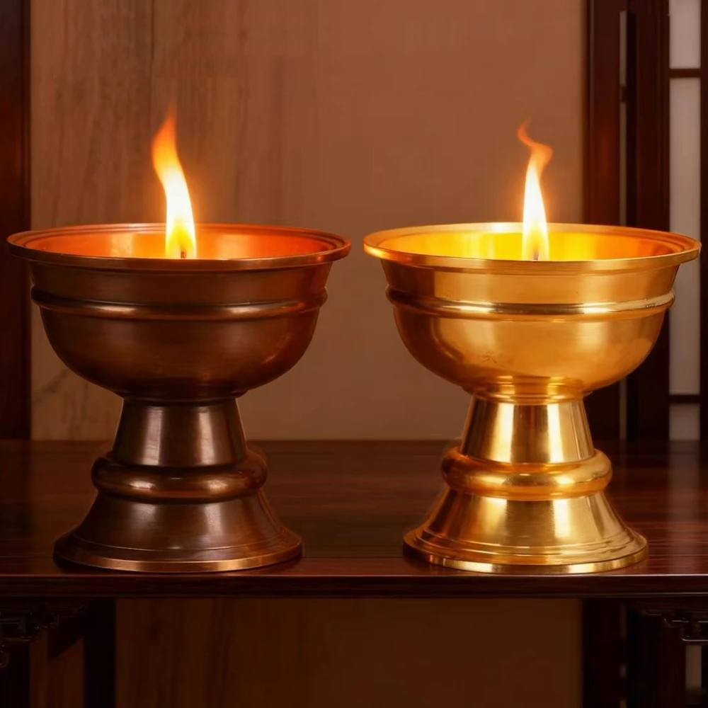 

Tibetan-Style Bronze Butter Lamp Holder,Buddhist Item Offering Candlestick Cup Auspicious Carved Luster Luster Holy Water Bowl