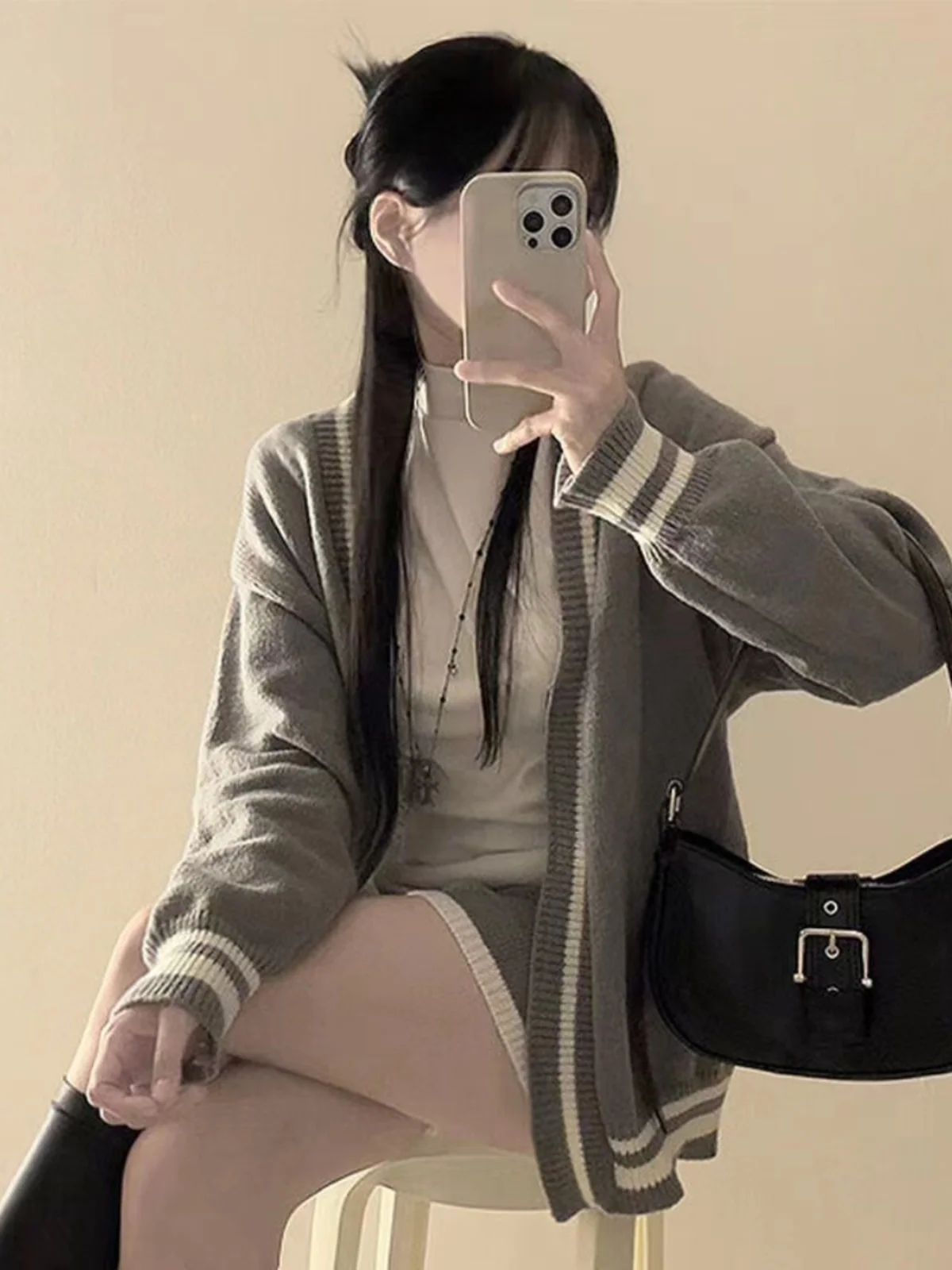 

Women's V-ne Knitted Sweater Coat High Waist Slim Fit Casual orts Two-piece Set Winter Lazy Sle College Trend