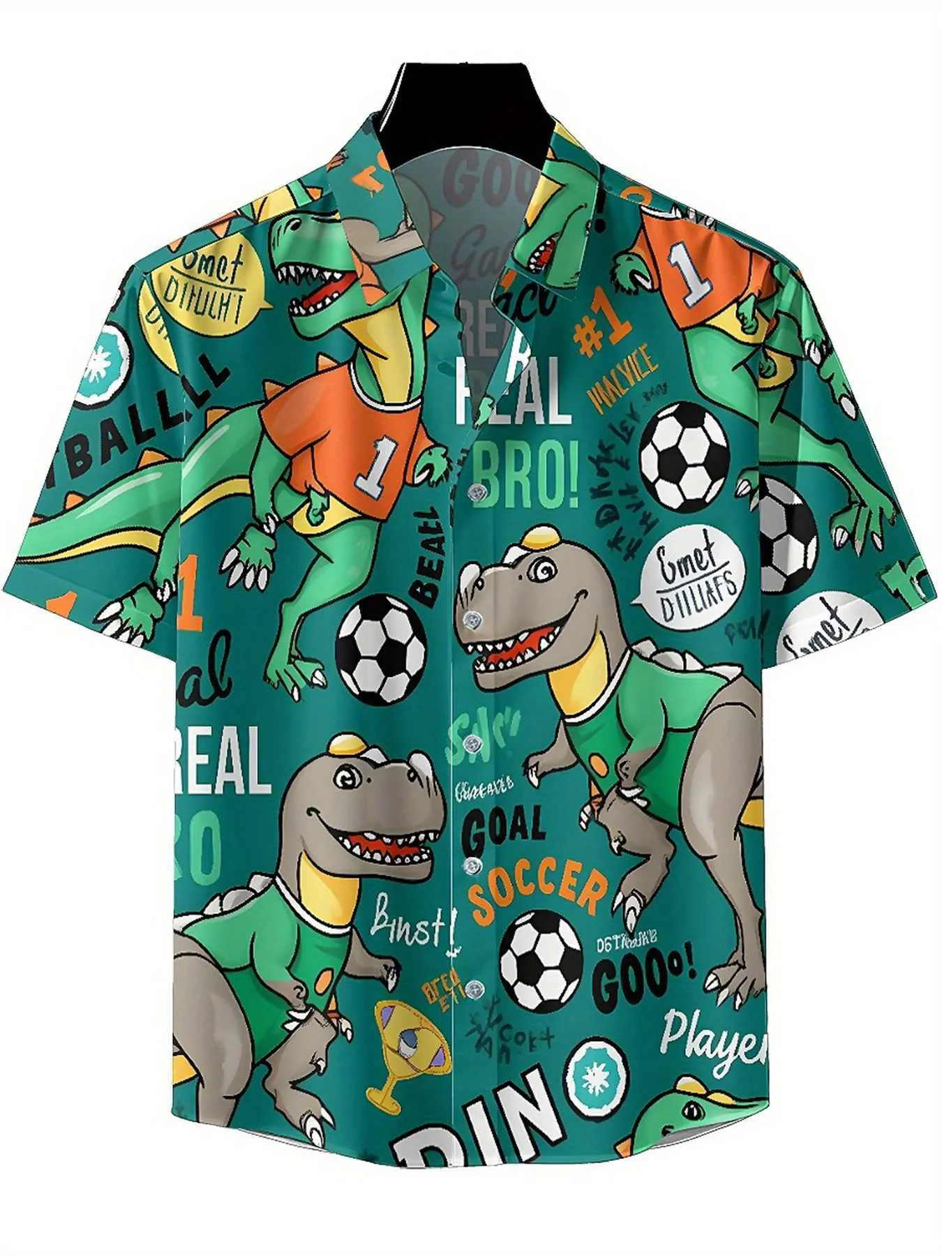 Men's Plus Size Hawaiian ShirtsFun Football Dinosaurspattern, Summer Casual Tops, Suitable for Outdoor and Party, Streetwear