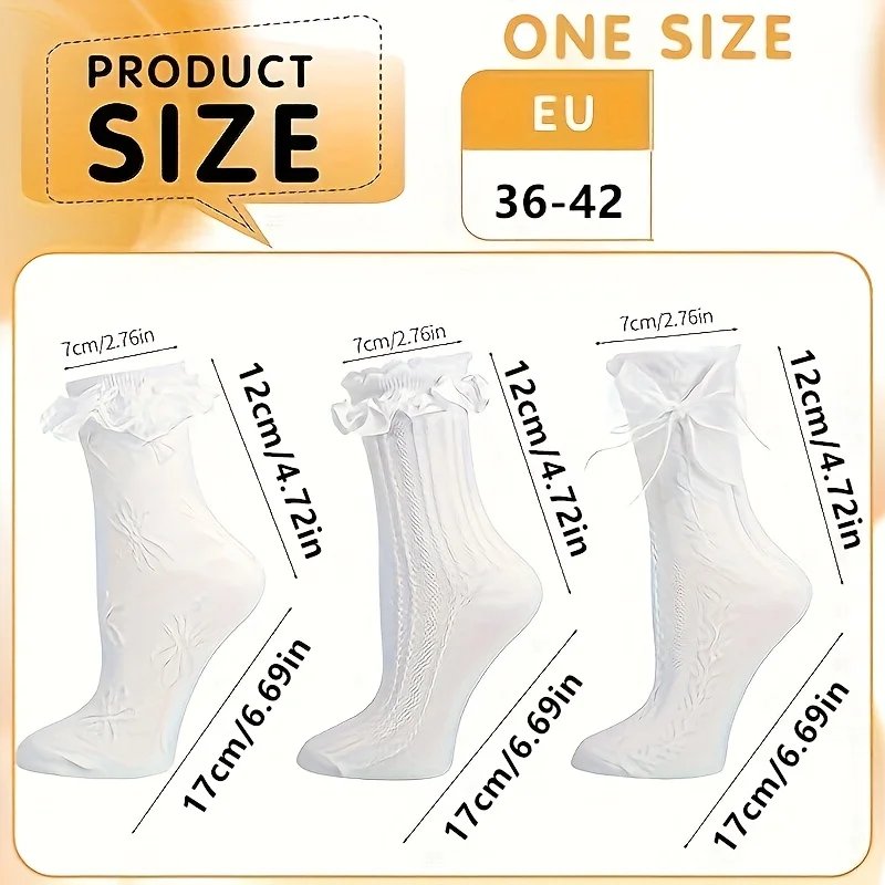 6 Paar Spitzen-Rüschen-Crew-Socken für Damen, Niedliche Prinzessinnen-Knöchelsocken mit Spitze für Frauen – Detail 5