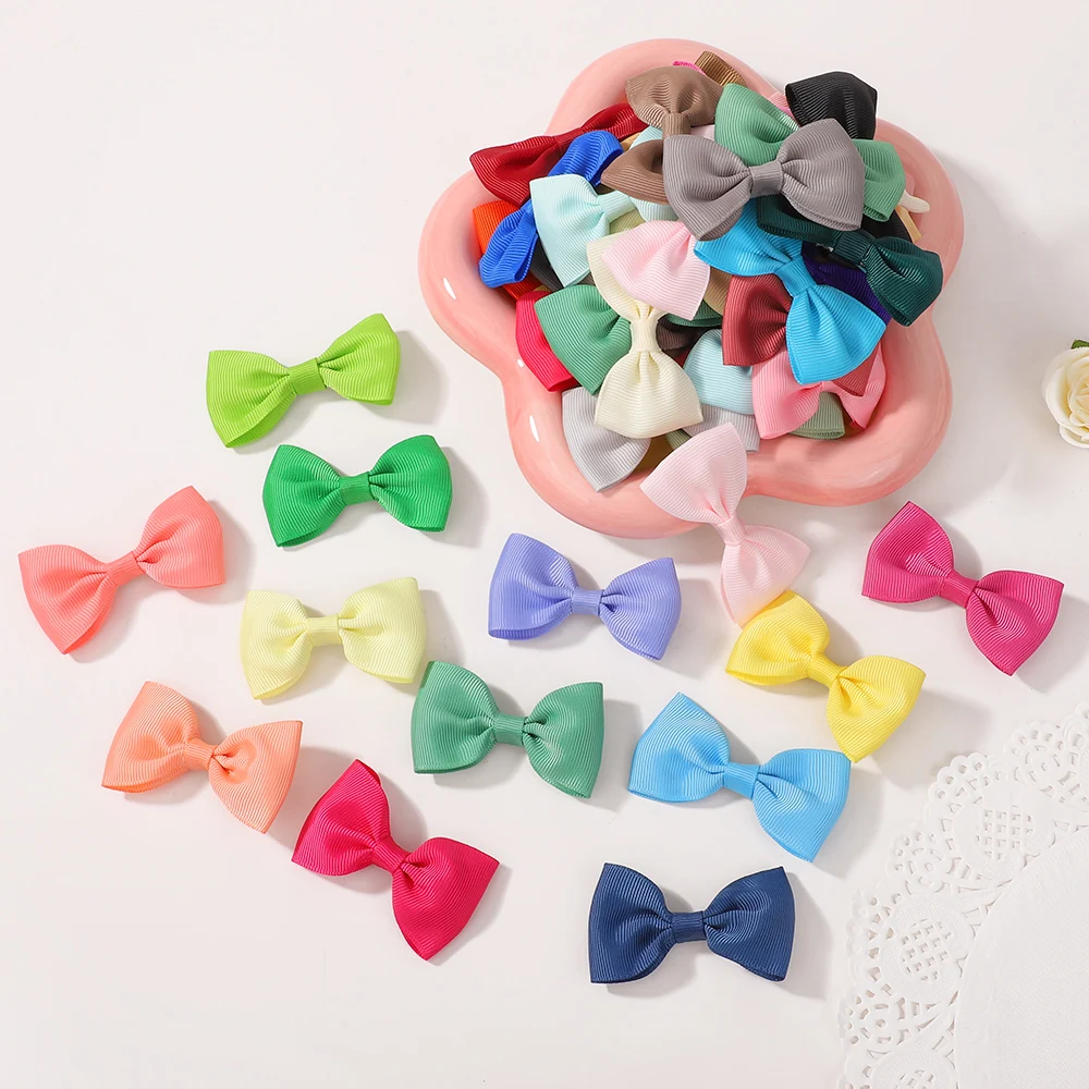 

40 шт., разные цвета, простая челка для волос, заколка для волос для девочек, мини-бант, лента, заколки для волос, милые детские аксессуары для волос