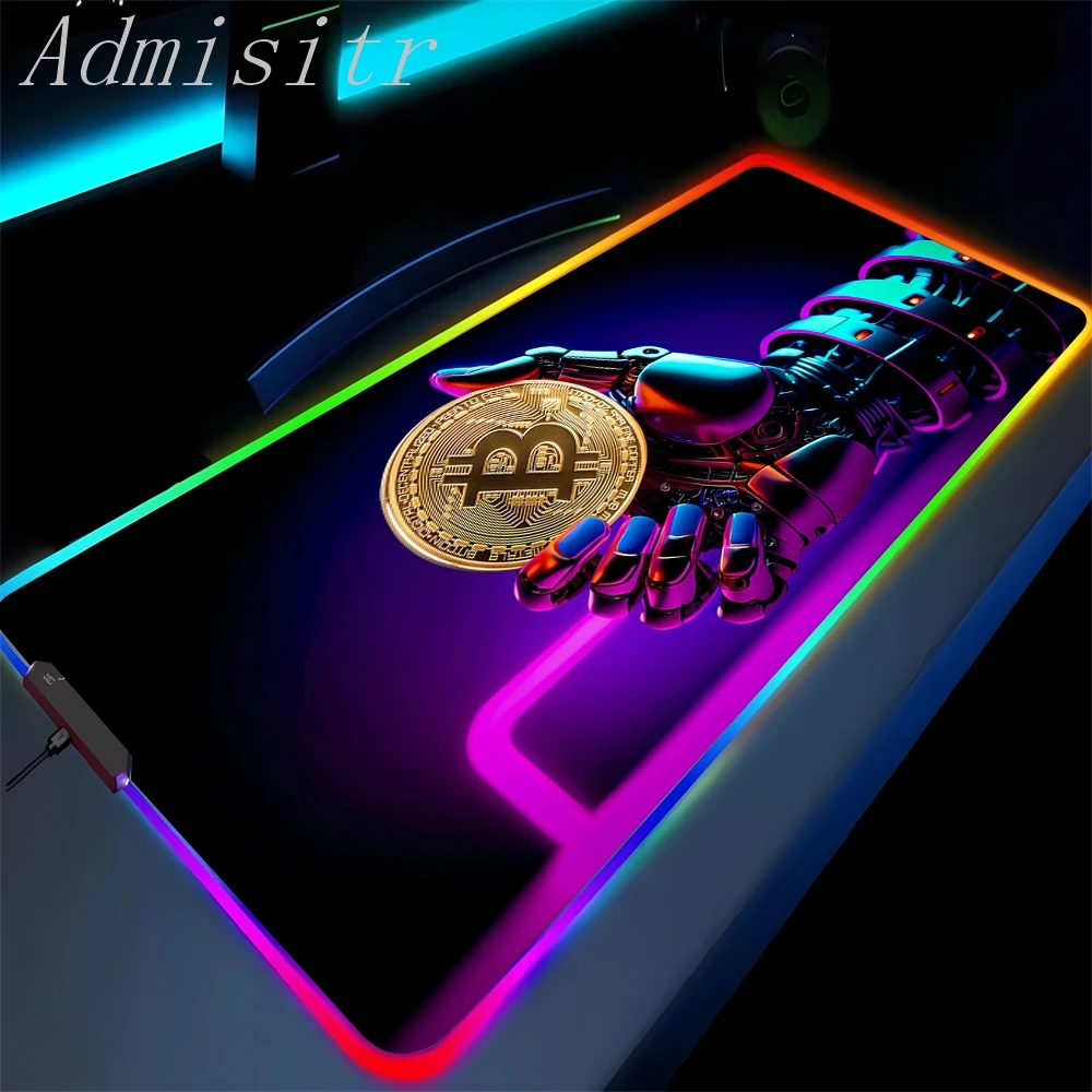 RGB Bitcoin Mouse Pad Non-slip Rubber Large Carpet Backlit Table Mat Mousepad HD Gaming Laptops Accessories Computer Cabinet Mat