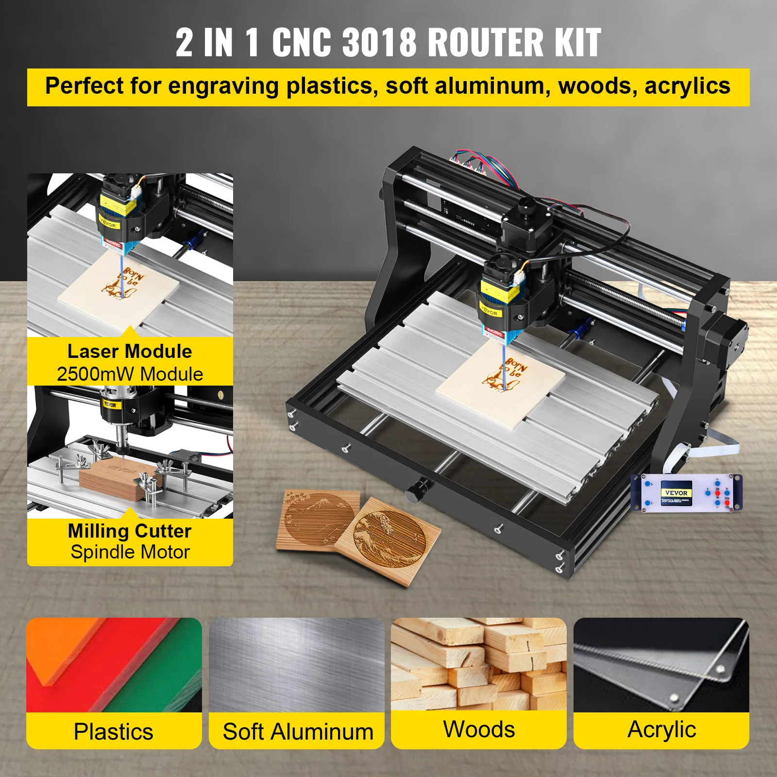 VEVOR CNC 3018 PRO Router Grawer z modułem laserowym 3-osiowa maszyna grawerująca GRBL Frezowanie drewna Frezarka do drewna do majsterkowania do