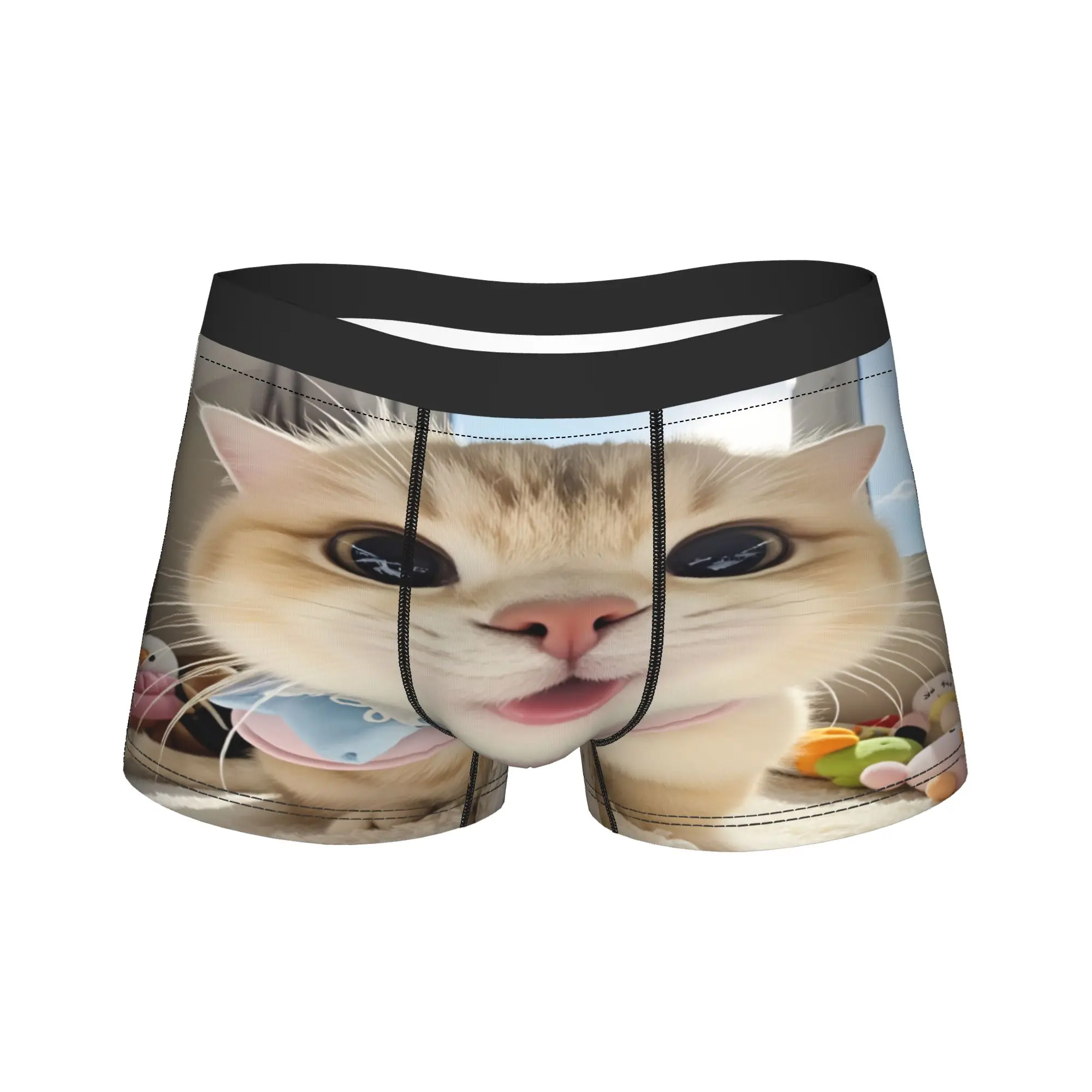 Kawaii Gentle Cat with Pink Bow Tie Underwear  Man Shorts Briefs Novelty Trunk High Quality Pattern Plus Size Panties