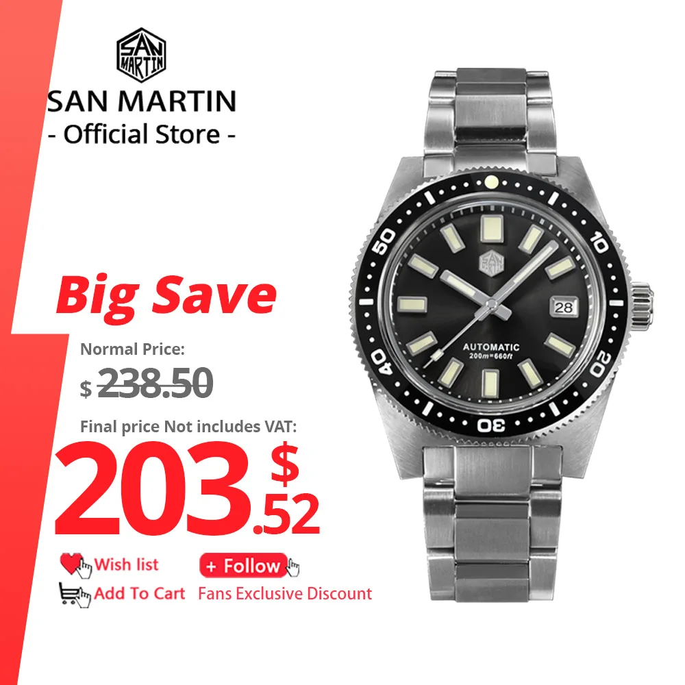 San Martin oficial 41mm 62mas V4 Diver hombres reloj NH35 reloj mecánico automático cristal de zafiro 200m impermeable luminoso SN0007