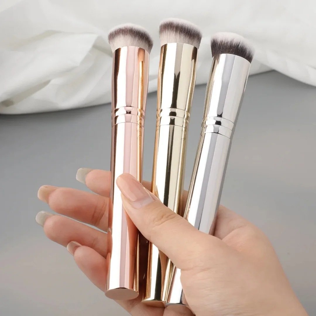 1 pièces Tube en aluminium tête inclinée pinceau de maquillage pour fond de teint cosmétique poudre correcteur Blush brosse pinceaux de maquillage outil de beauté