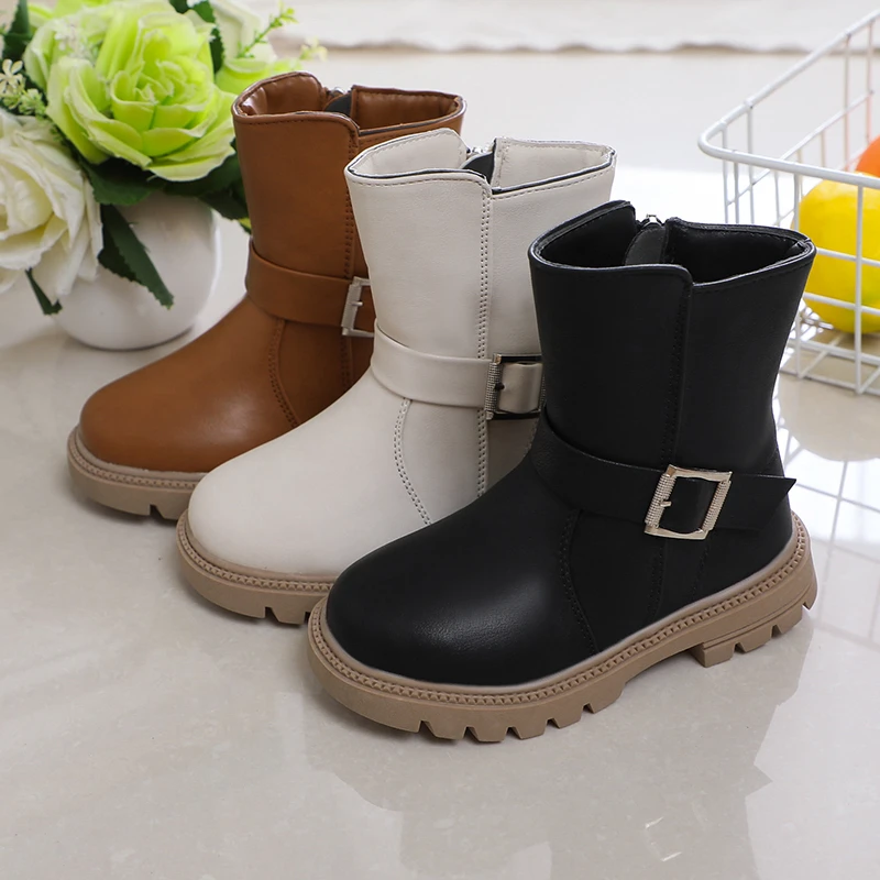 Britain Style Girls Short Boots Black Brown Beige Classic 2023 Children Casual Boys Boots Non-slip Versatile PU Spring Autumn