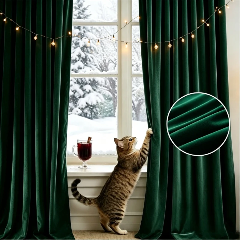 Rideaux occultants de luxe en velours vert européen, couleur unie, 1 pièce, pour salon, salle à manger, chambre à coucher, décoration élégante et tendance