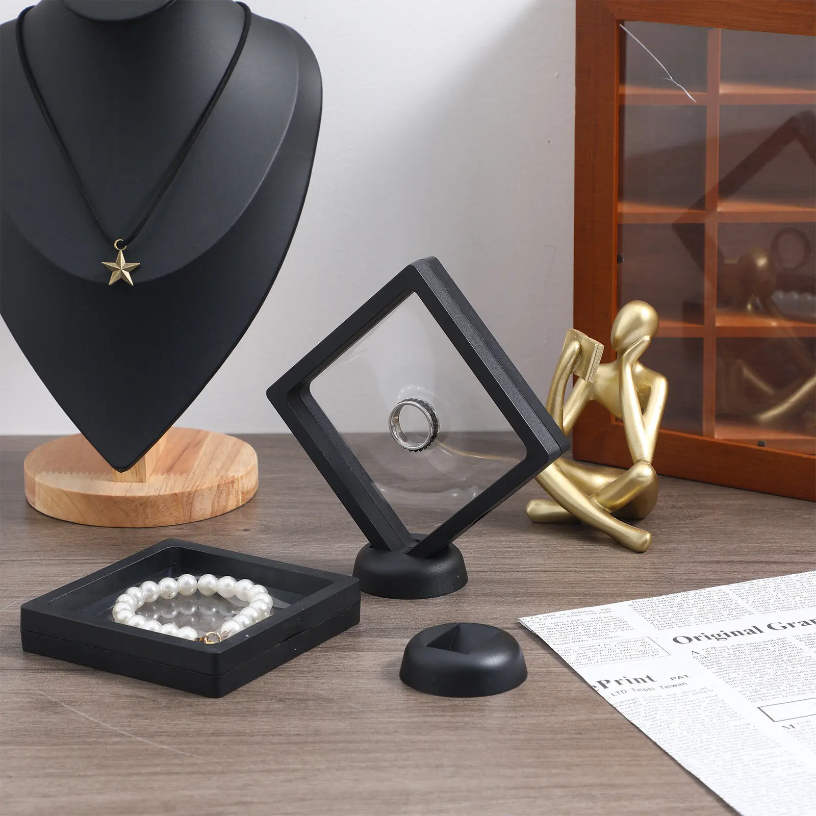 4Sets Jewelry Display Rack Simple Sturdy Showing Case Black for Shop Mall Home Store Use Creative Jewelry Stand Display