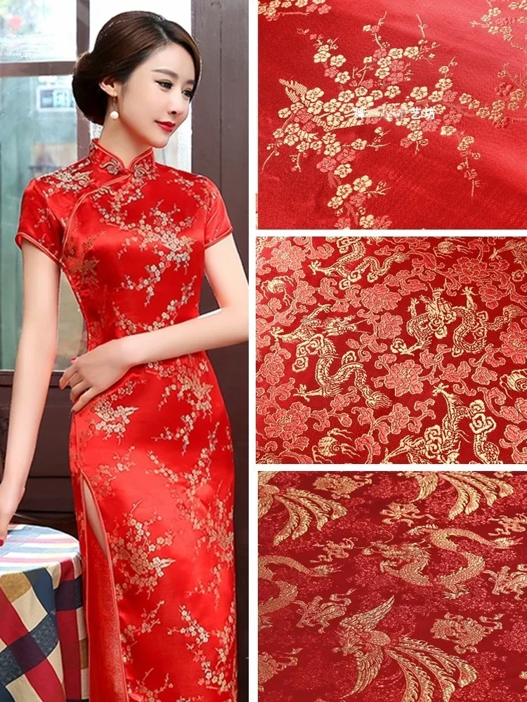 

Weaving Brocade Jacquard Fabric for Bright Red Cheongsam Wedding Dress Fashion Apparel Diy Sewing Cloth Per Meter Material