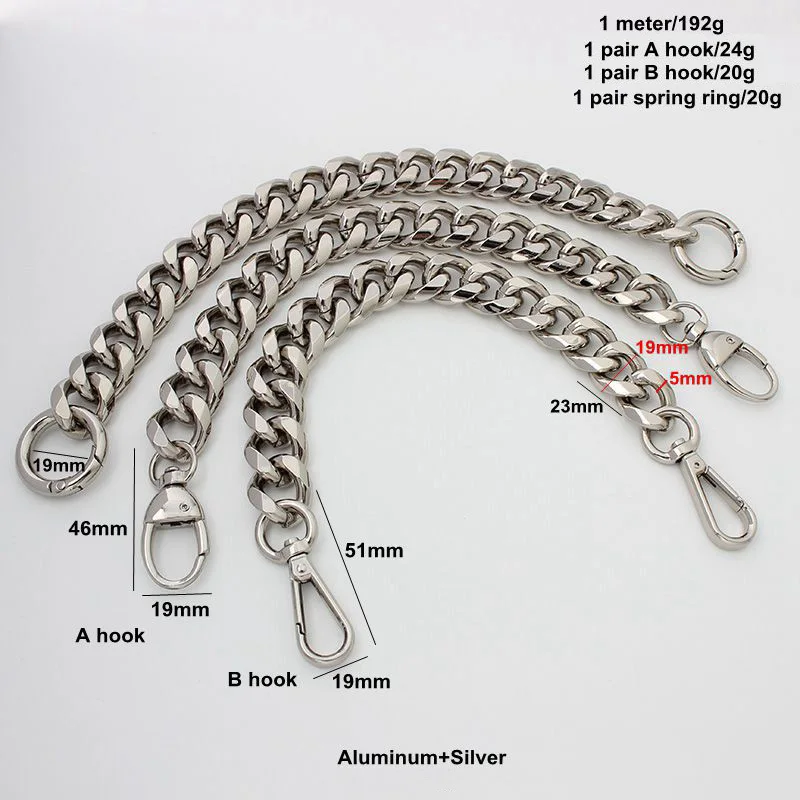 Silver 19mm Thick Aluminum Chain Light Weight Bags Strap Bag Parts DIY Handles Easy Matching Accessory Handbag Straps Bag