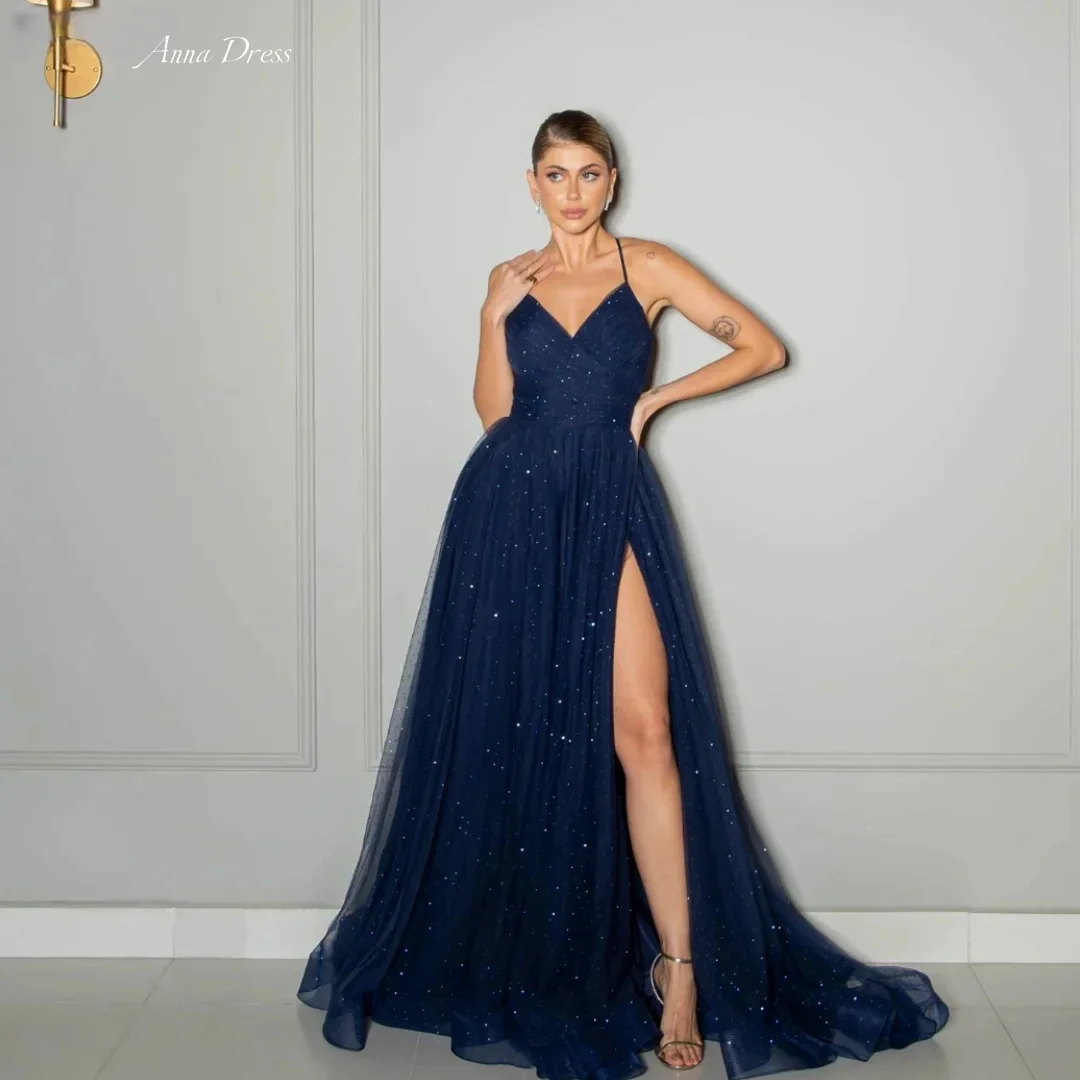 

Spaghetti Straps Luxurious Women's Evening Dresses 2024 Women Evening Dress Line A Elegant Party Dresses Woman Wedding Dark Blue