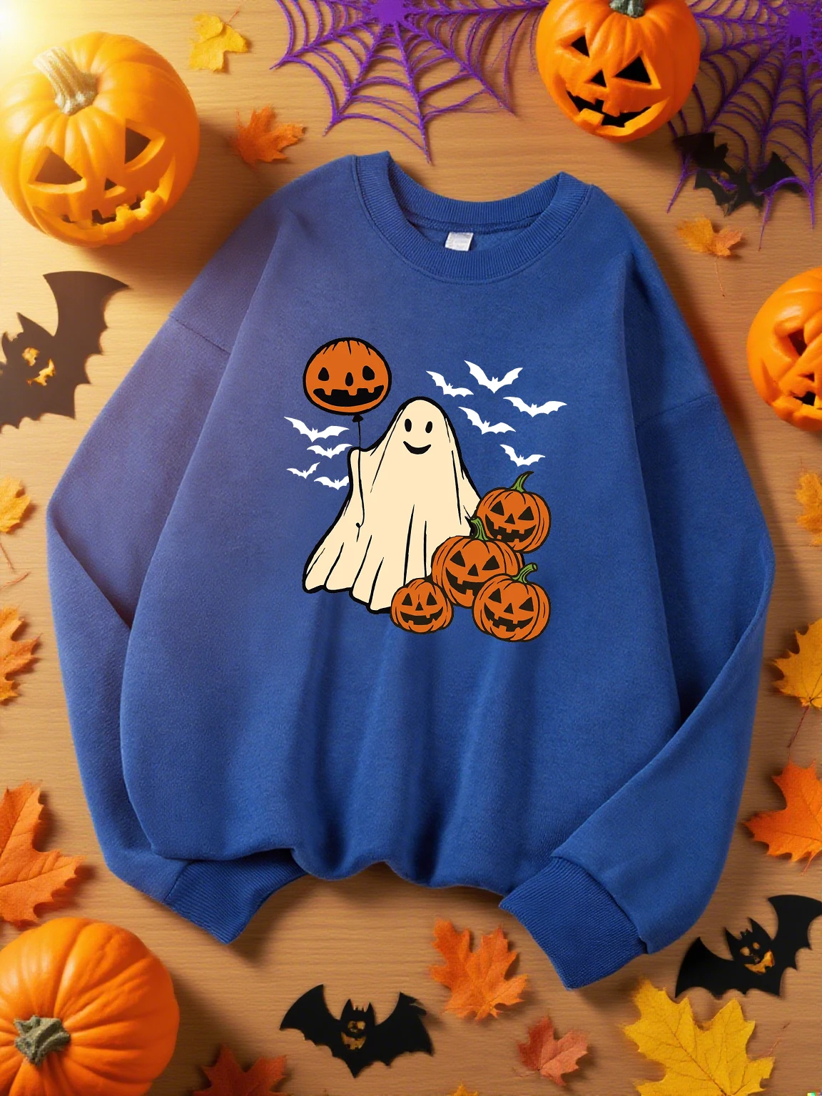 Pumpkin Balloon Ghost And Bat Pattern Sweatshirt Woman Sport Y2K Top Autumn Casual Sportswears Loose Hip Hop Sweatshirts