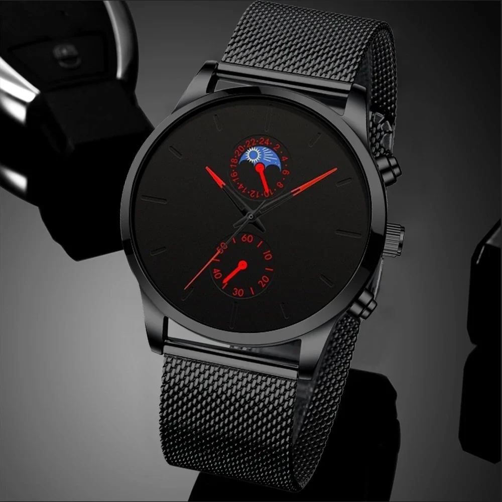 

Luxury Mens Watches Black Stainless Steel Mesh Belt Quartz Wrist Watch Men Business Casual Leather Watch relogio masculino