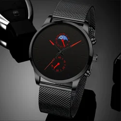 Luxury Mens Watches Black Stainless Steel Mesh Belt Quartz Wrist Watch Men Business Casual Leather Watch relogio masculino