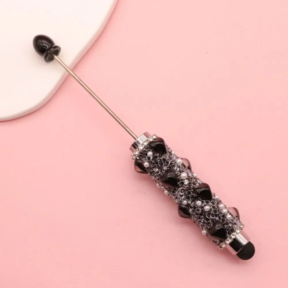 1pc Bling Bling Heart Diamond Beadable Pen DIY Beadable 2-in-1 Stylus Pen Capacitive Touch Ballpoint Pen School Office