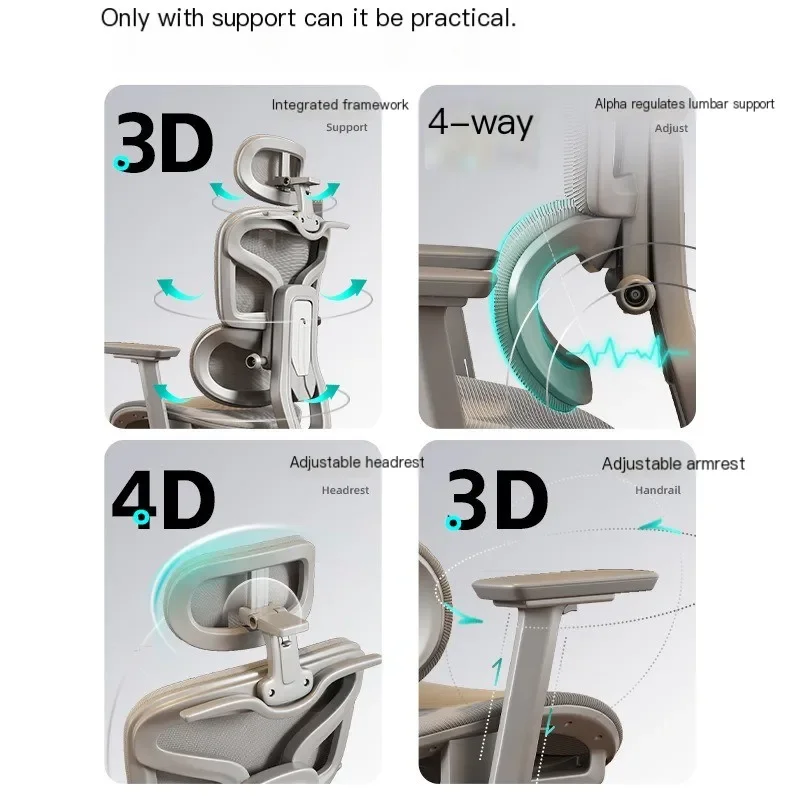 Sedia ergonomica Supporto lombare Sedia per computer Comfort domestico per seduta lunga Bureaustoel regolabile Forniture per la casa e l'ufficio