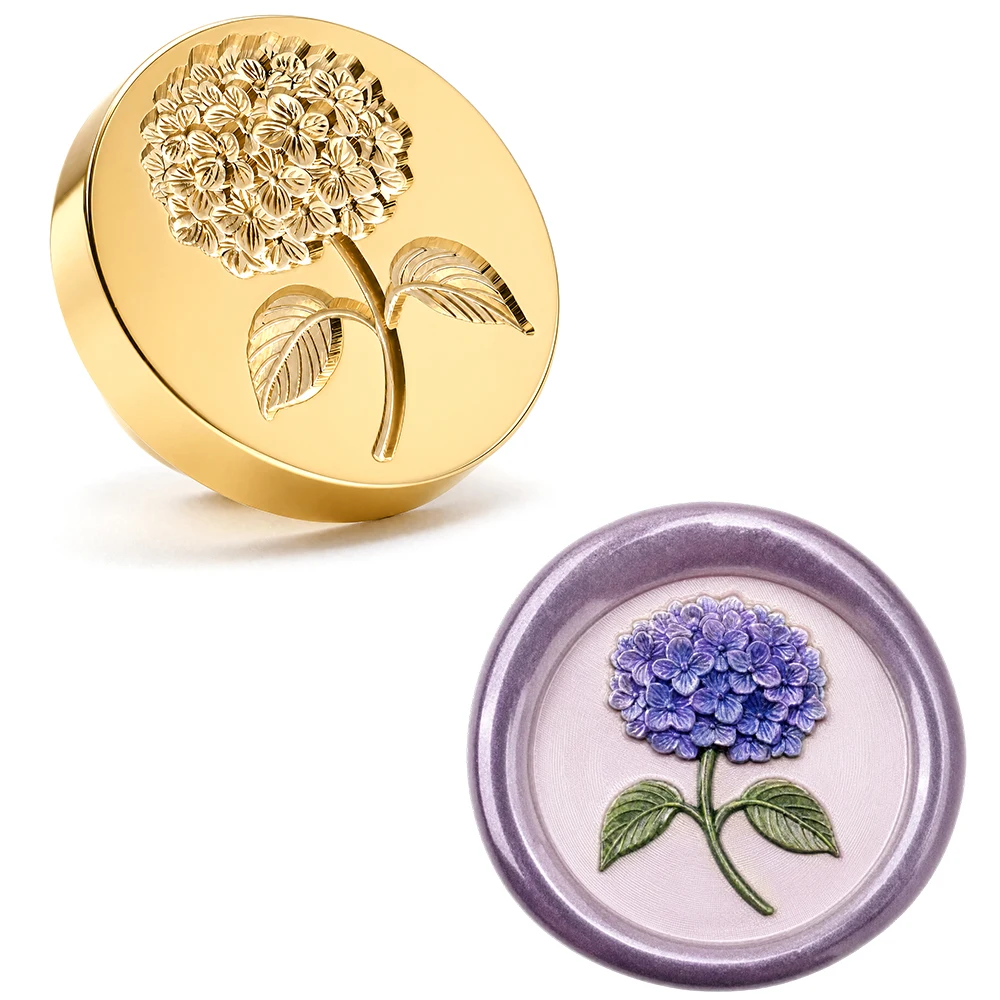 3D Relief Hydrangea Wax Seal Stamp, Vintage Brass Floral Stamp for DIY, Wedding, Envelope & Christmas Card