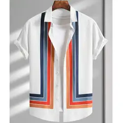 Simple Shirts For Men 3d Stripe Printed Men'S Clothing Loose Oversized And Blooms Casual Short Sleeved Daily Street Tops
