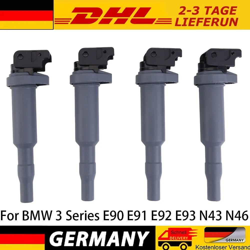 4 Stück Neue Auto-Zündspulen Ersatz 12137559842 Für BMW 3er Serie E90 E91 E92 E93 316 318 320 N43 N46 Hochwertige Auto-Zubehörteile