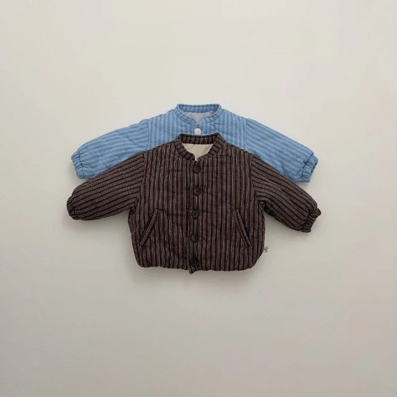Girls' Coat 2026 Autumn and Winter New Children's Clothing Korean Style Boys and Girls Vertical Stripe Thickened Cotton Coat
