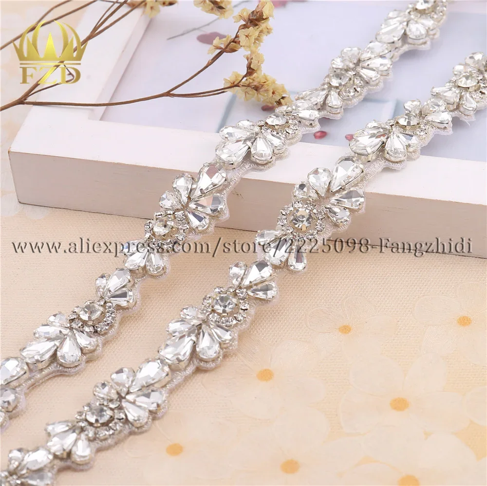 FZD 10 Yard Handicraft DIY Iron On beaded applique stones and crystals Sewn Rhinestones Trim Bridal Applique Trimming craftwork