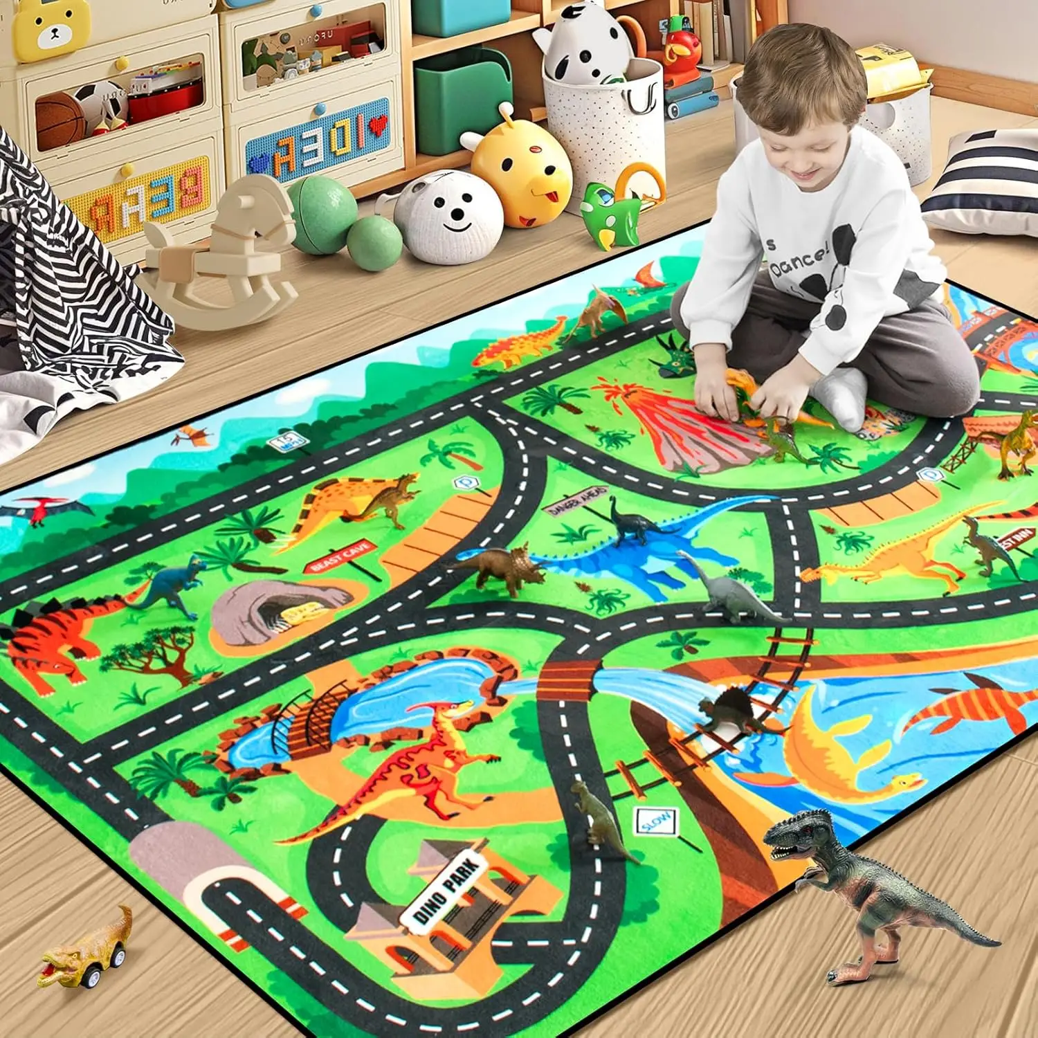 Children's Racing Track Car Road Traffic Signs Carpet Mat Anti Slip Soft Carpet Decoration Interactive Game Home Decoration