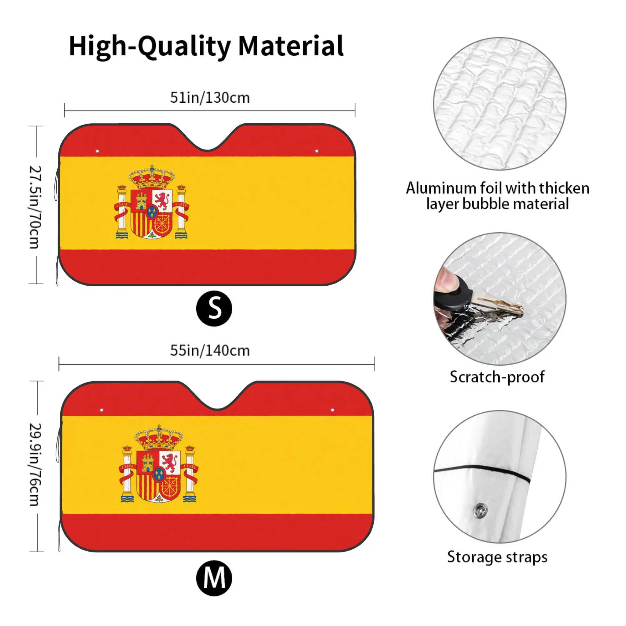Spain Flag Car Windshield Sun Shade Heat Reflector UV Protector Portable Foldable Auto Front Window Sunshade Cover
