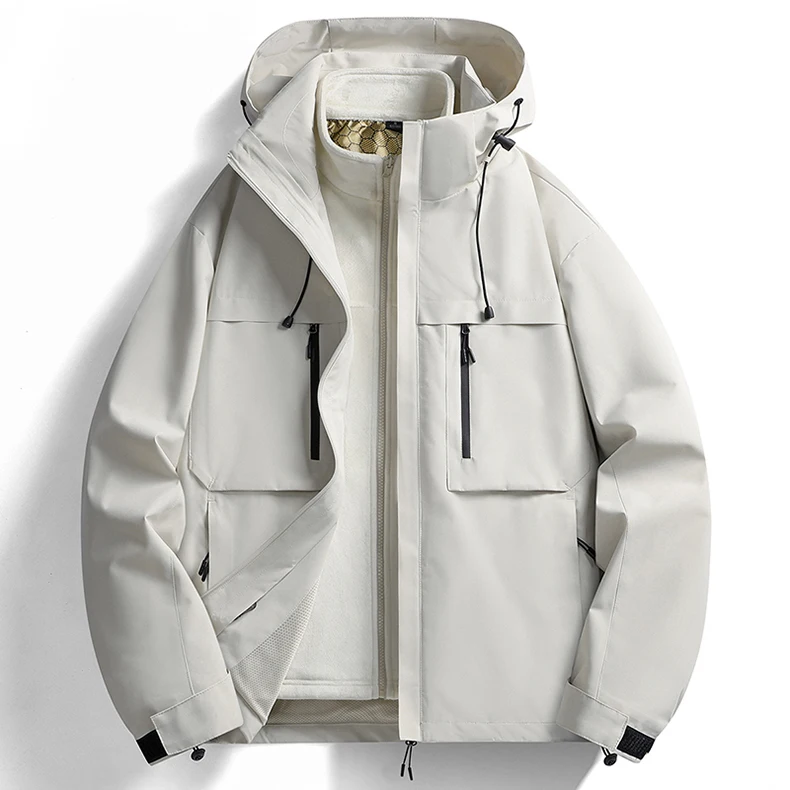 Men's Ski Jacket Waterproof 3 in 1 Winter Coat with Fleece Inner Warm Windproof For Snow Outdoor 2 PC Suits Thick Windbreaker