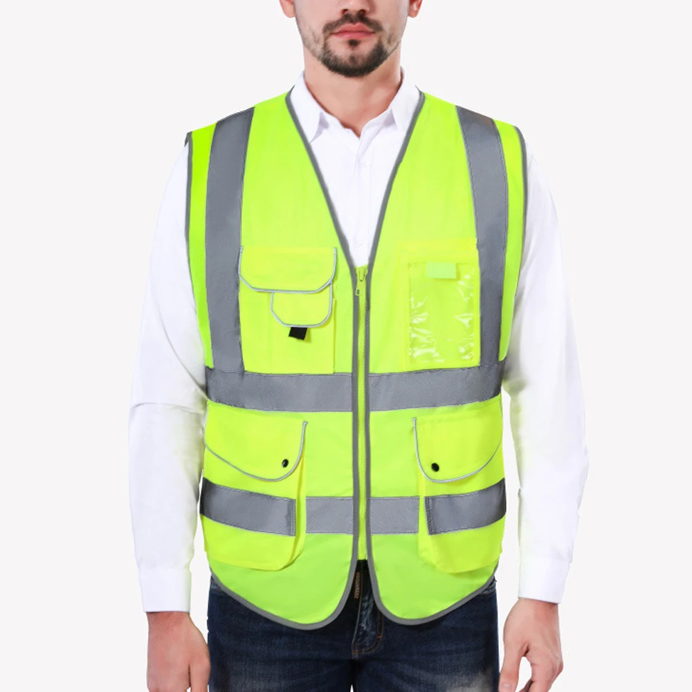 

9 Pockets Workwear Vest Class 2 High Visibility Zipper Front Safety Vest Meets ANSI/ISEA Standard