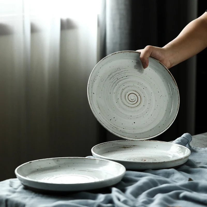 

Mr. Qing White Large Plate Creative Dinner Plate round Western Cuisine Plate Steak Plate Ceramic Flat Plate Dish Western Food De