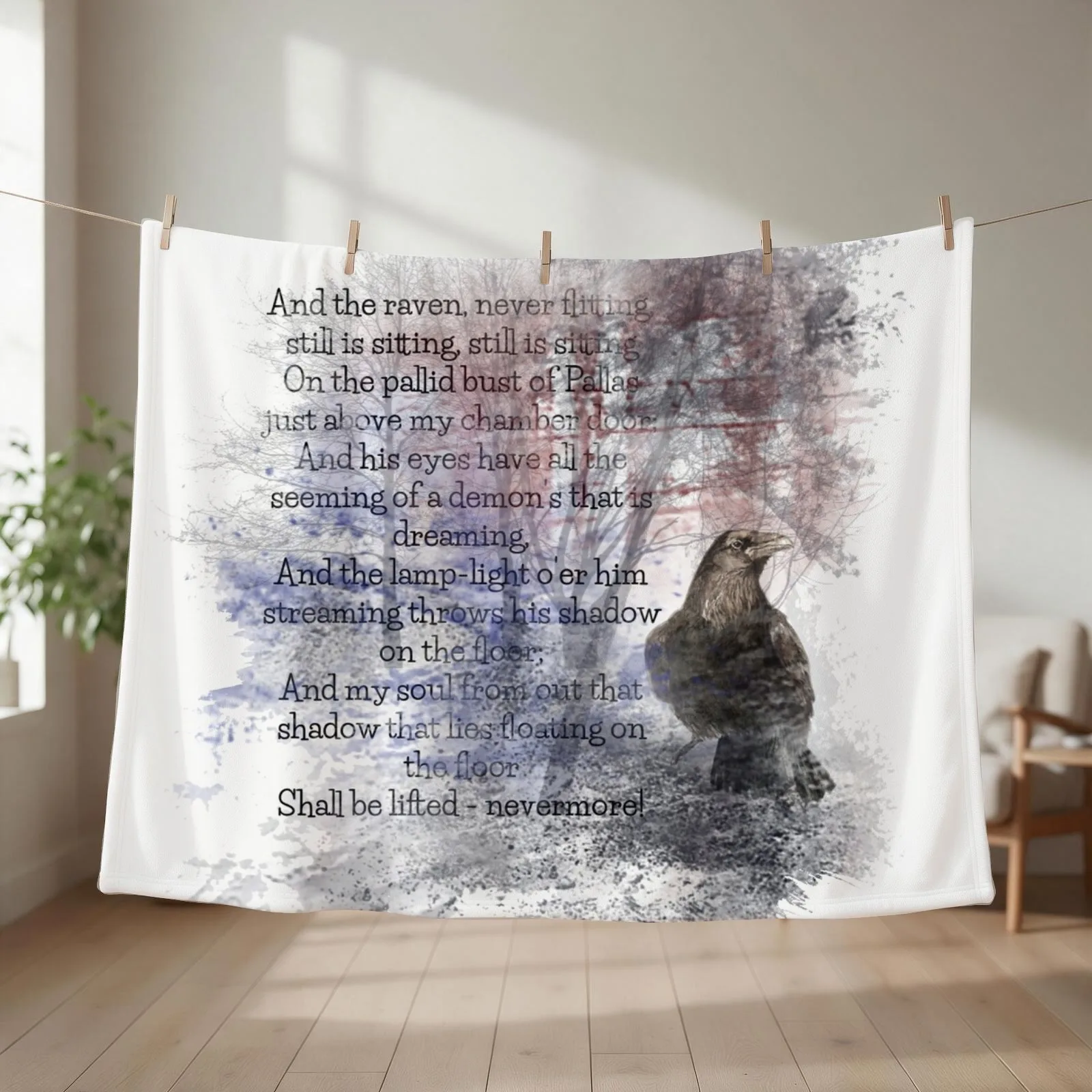Edgar Allan Poe Poem The Raven Throw Blanket couch cozy soft plush fuzzy picnic outdoor blanket