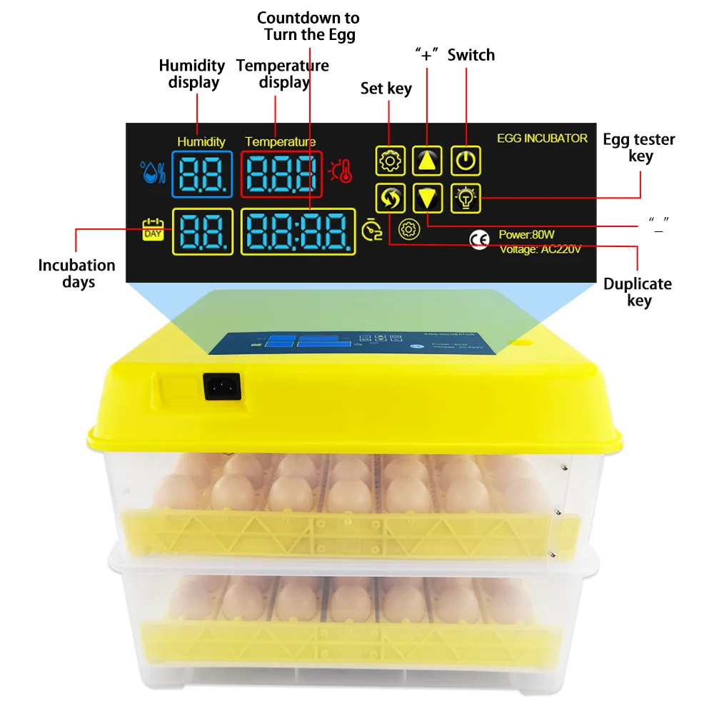 Electric Poultry Chicken Duck Goose Quail Egg Incubators Hatch Temperature Humidity Controller Incubator 112 Eggs