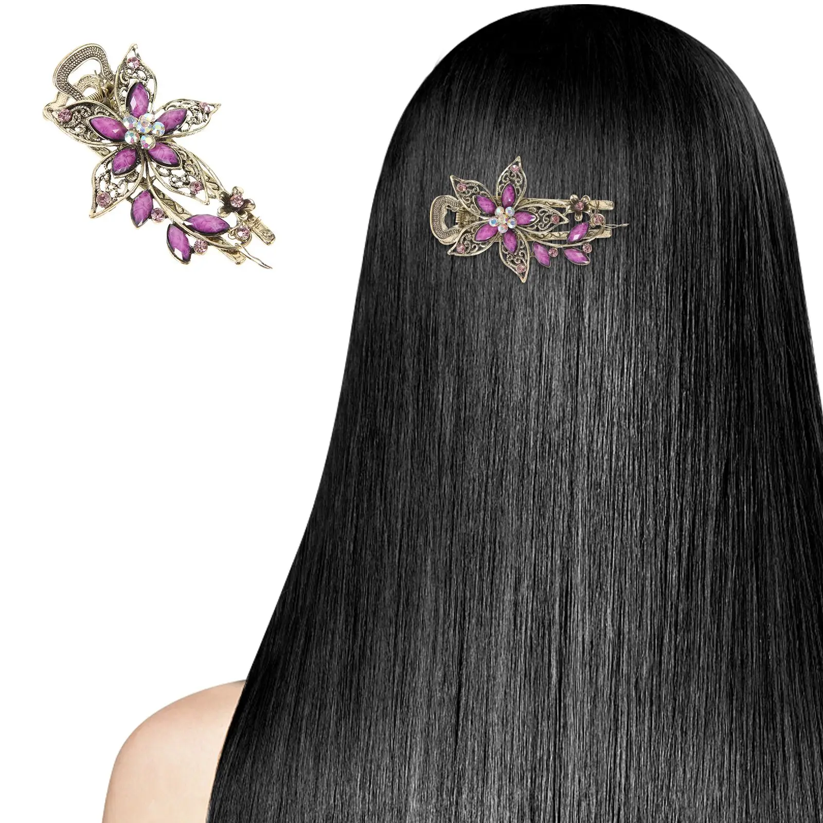 

Floral Hair Clip Pearl Petal Barrette Vintage Clamp Purple Baby Hair Pins for Prom Party Wedding Hairstyling Accessories