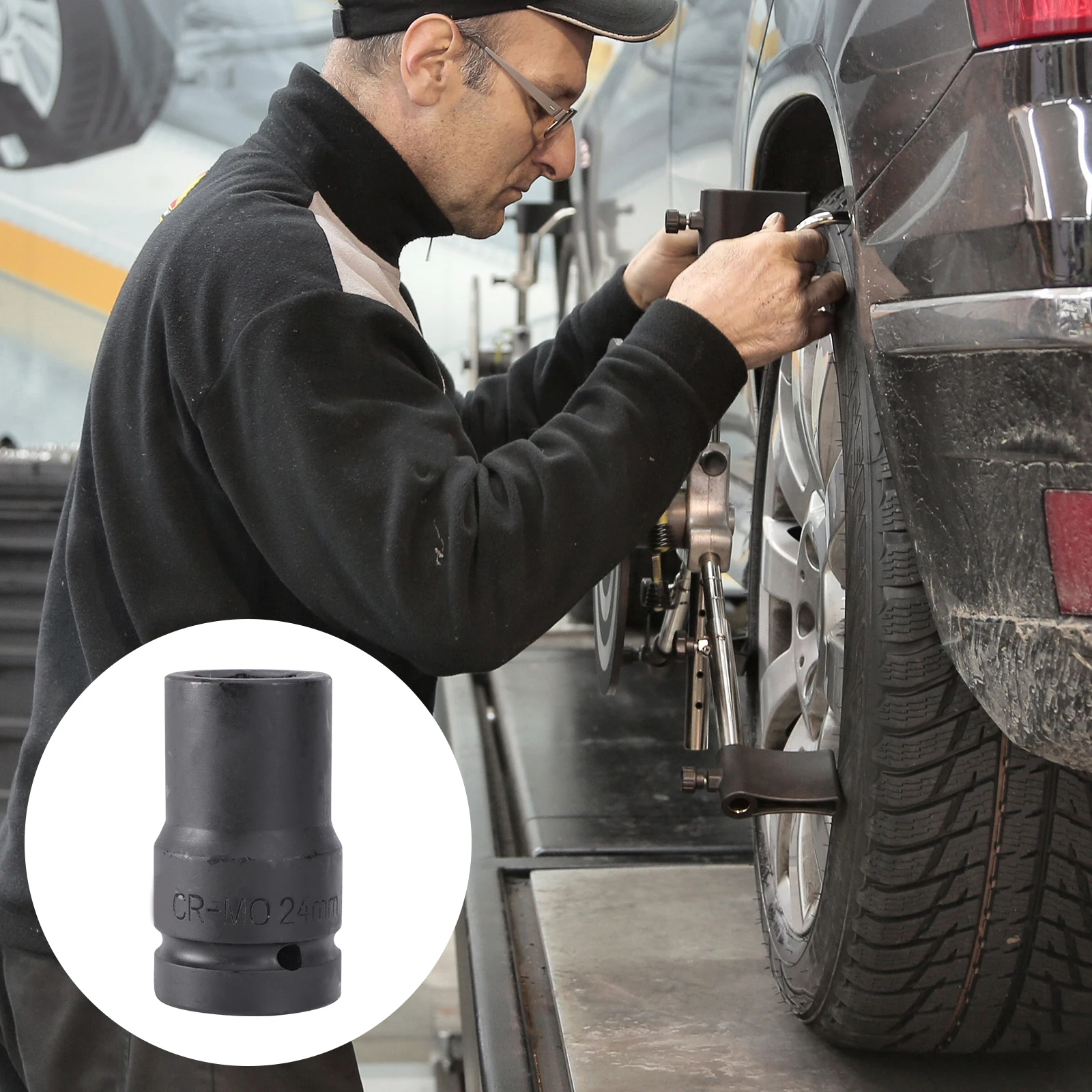 

24Mm Impact Socket For Pulley Damper Bolt Harmonic Balancer Hex Tool Car Vehicle Heat-Treated Chromium Molybdenum Steel