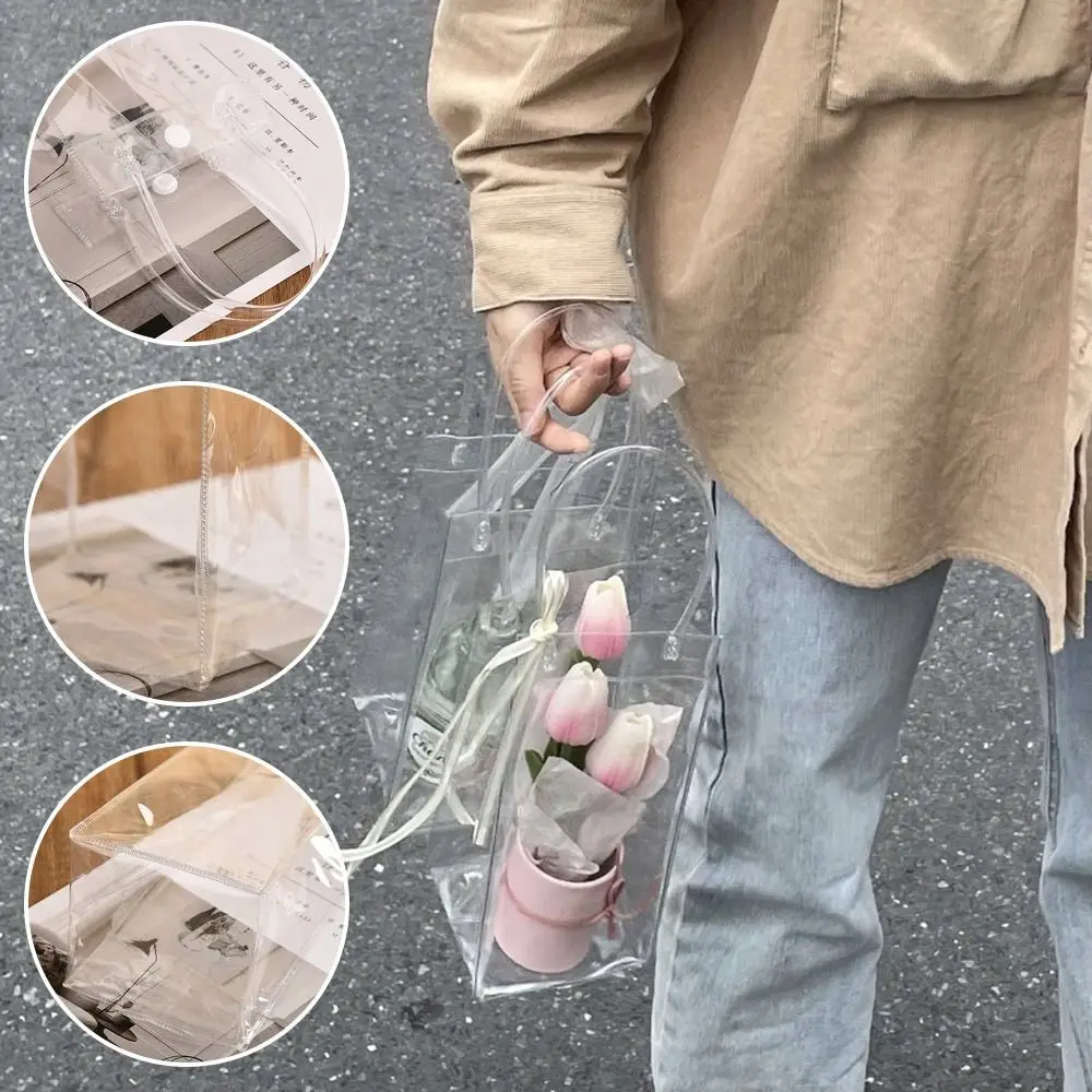 

3Pcs With Convenient Handle Transparent Bag Clear Waterproof Cups Bottle Cover Plastic PVC Bottle Bag Themos Bottle