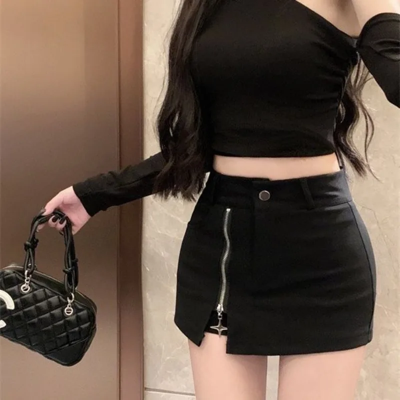 Skirt Women 2025 New Zipper Design High Waist Split Mini Skirts Shorts Sexy Y2k Slim All Match Fashion Faldas Skort