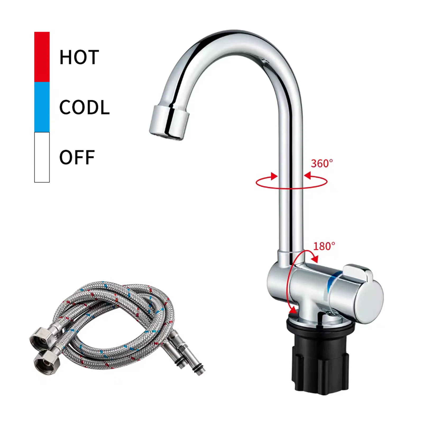 Folding Kitchen Sink Faucets Polish Chrome Single Handle Basin Mixer Tap with Water Supply Hoses G1/2 Thread Cold Hot Water