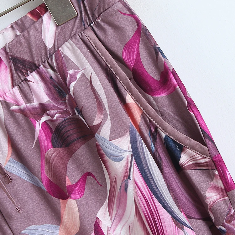 Ladies Floral Print Chemise Tank Top Soft Skin-Friendly Pocket Sleepwear Sweet Home Clothes Comfortable Casual Long Pants