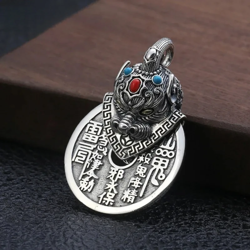 

100% Real S925 Sterling Silver Jewelry Accessories Lucky Sly Tai Chi Gossip Mountain Ghost Turning Man's Pendant