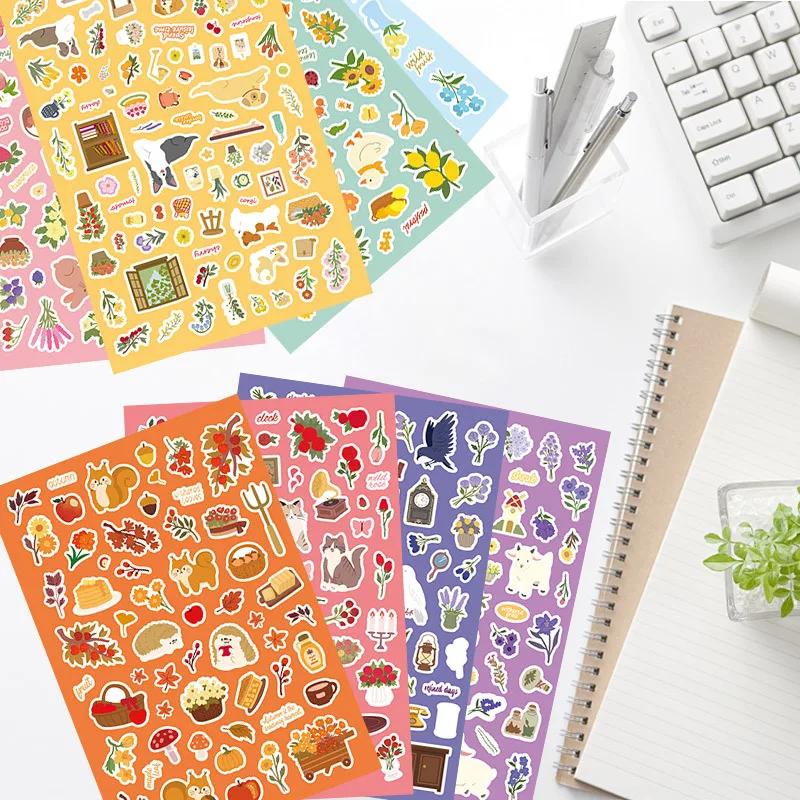 

8/16Sheets Animal Daily Stickers Cute Cartoons Children Exquisite DIY Toys Secret for Bottle Travel Bag Aesthetic Decals