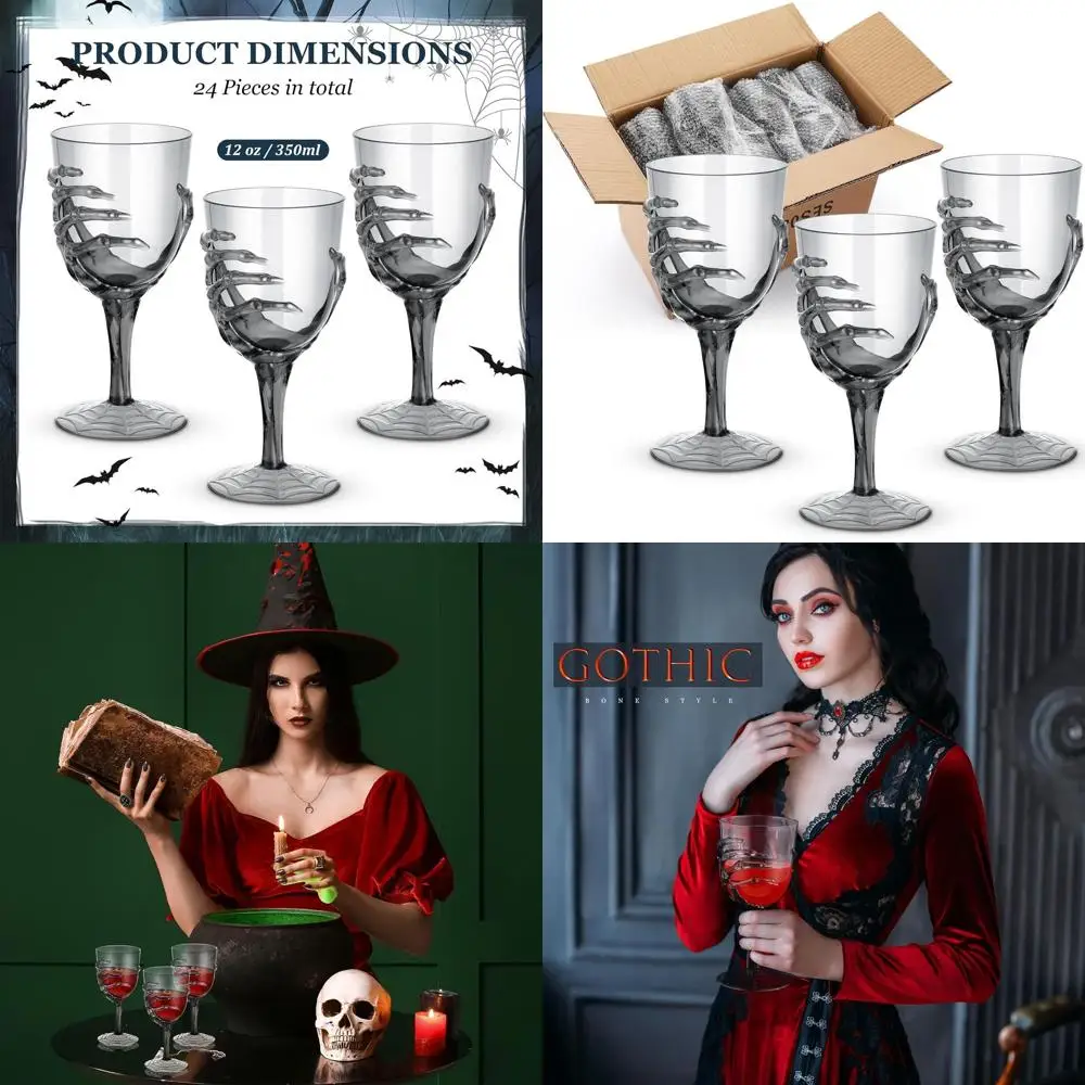 

Набор из 24 чашек для рук со скелетом на Хэллоуин, прозрачный пластик на 12 унций, дизайн черепа для жуткой вечеринки (черный)
