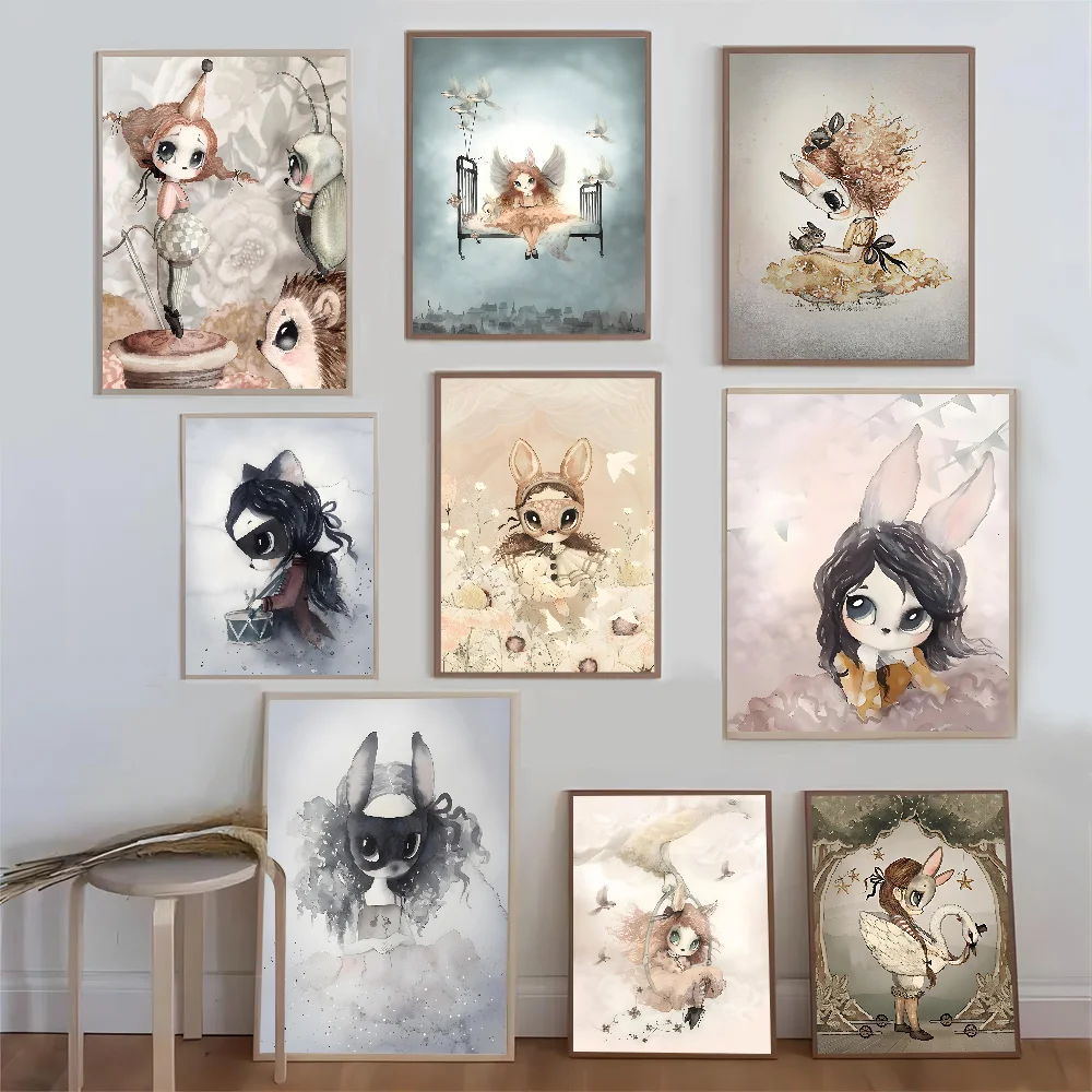 Mrs Mighetto Vintage Princess Bunny DIY Sticky Poster Whitepaper Prints Posters Artwork Nordic Home Decor