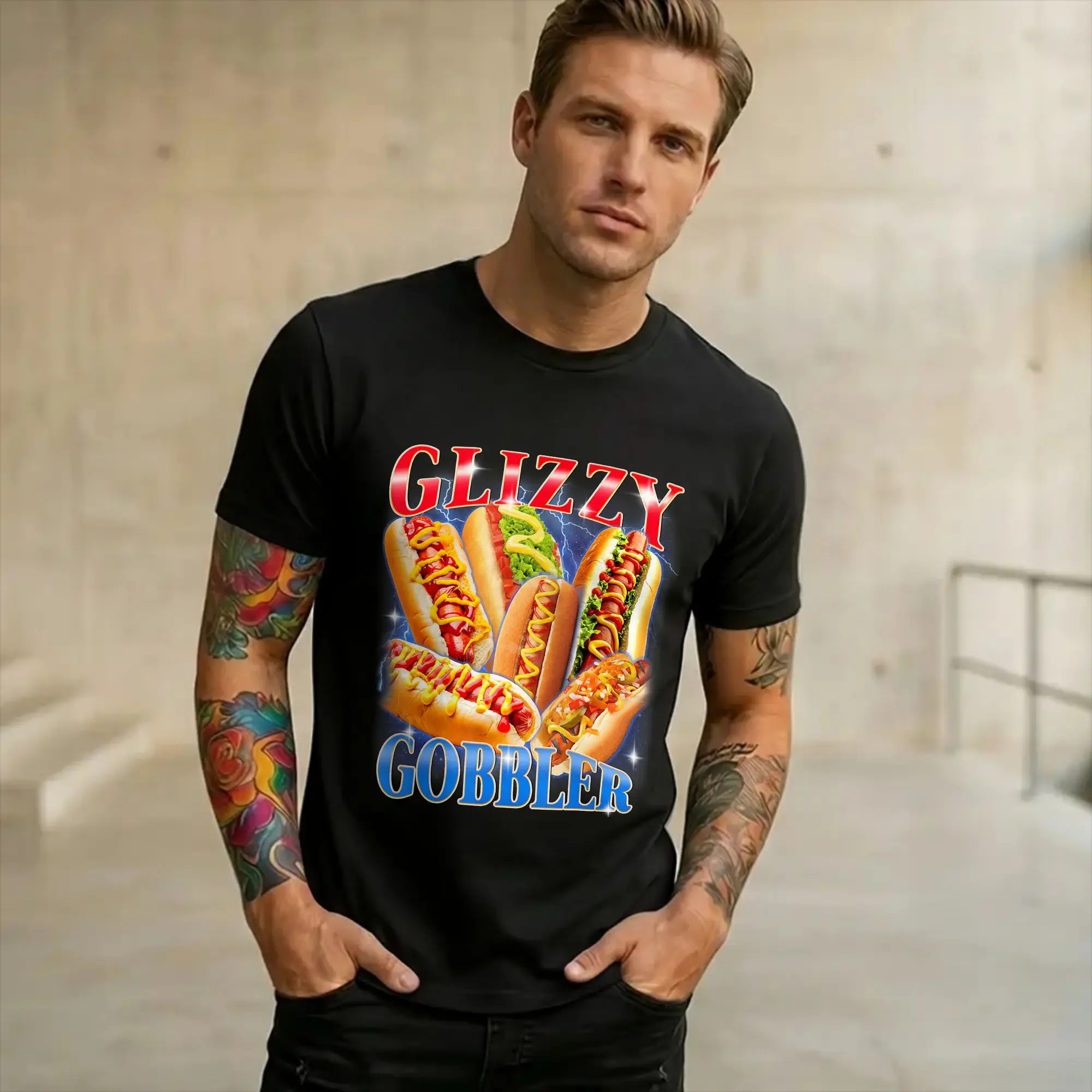 Men Women Graphic Printed Funny Glizzy Gobbler Meme Hilarious Hot Dog   Tee T Shirt Cotton  T-shirts Clothes