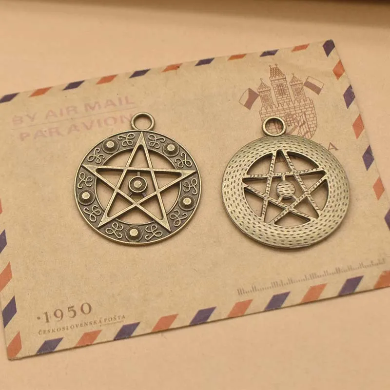 10pcs Charms Magic Star Pentagram 30x26mm Tibetan Bronze Silver Color Pendants Antique Jewelry Making DIY Handmade Craft Pendant