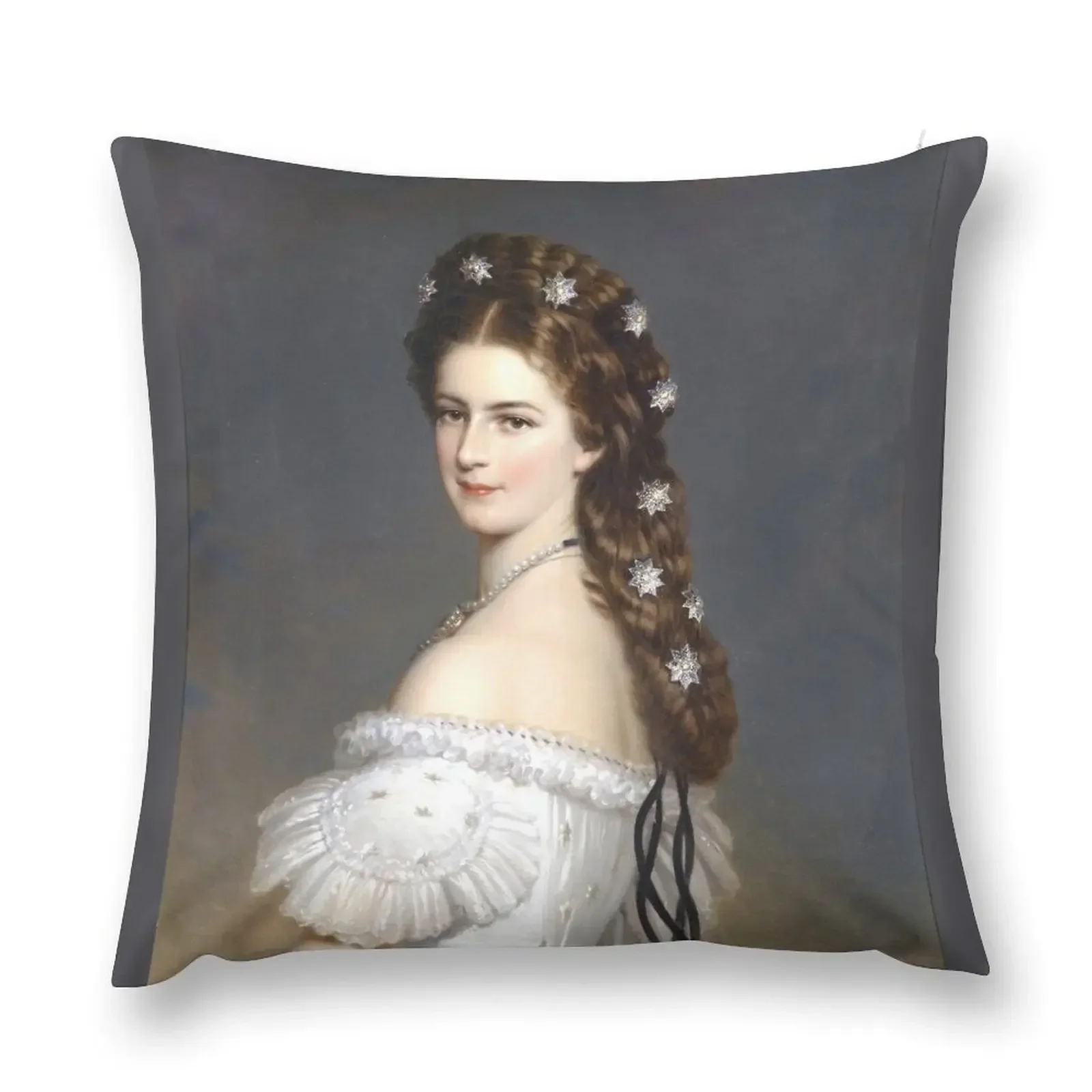 

Portrait Of Empress Elisabeth of Austria -The Bavarian Rose—Empress Sissi.Ceremonial Portraits,Drama,by Franz Xaver Throw Pillow