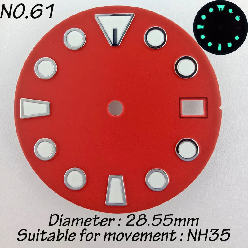 Esfera de reloj NH35 NH36 de 28,5mm adecuada para accesorios de reloj ensamblados de movimiento NH35 NH36, logotipo DIY, esfera luminosa verde