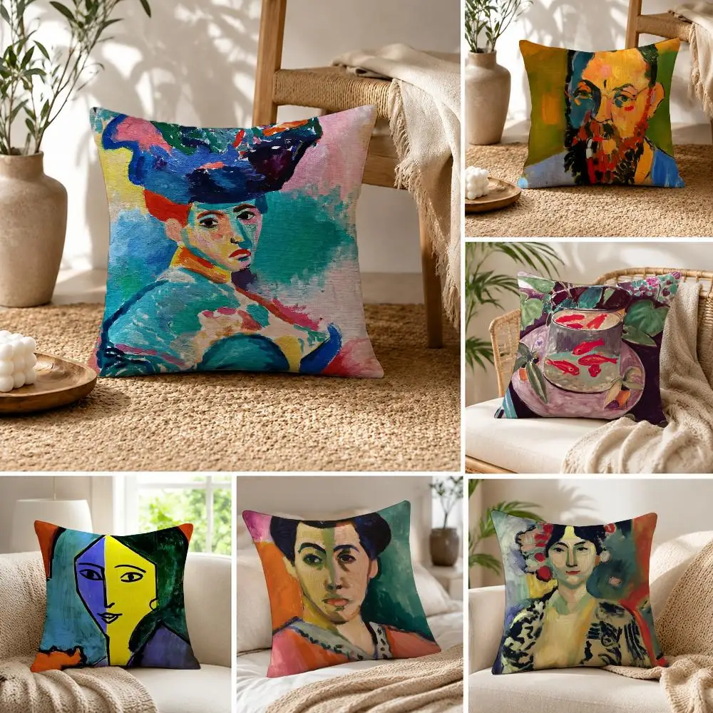 Artist Henri Matisse Cushion Cover Natural Linen Pillowcase Set All-in-One Decor Cushion Cover for Sofa Bedroom Chair